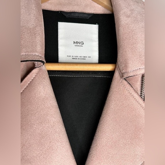 Mango XS Soft-Pink Suede Biker Jacket with Silver Hardware 🌸 - Picture 3 of 4